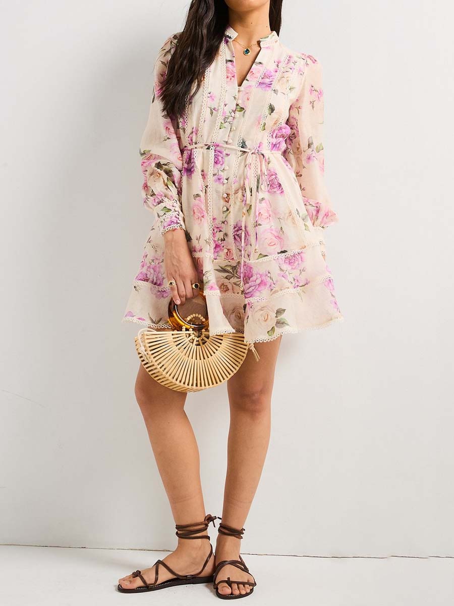 Floral Print Belted Mini Dress