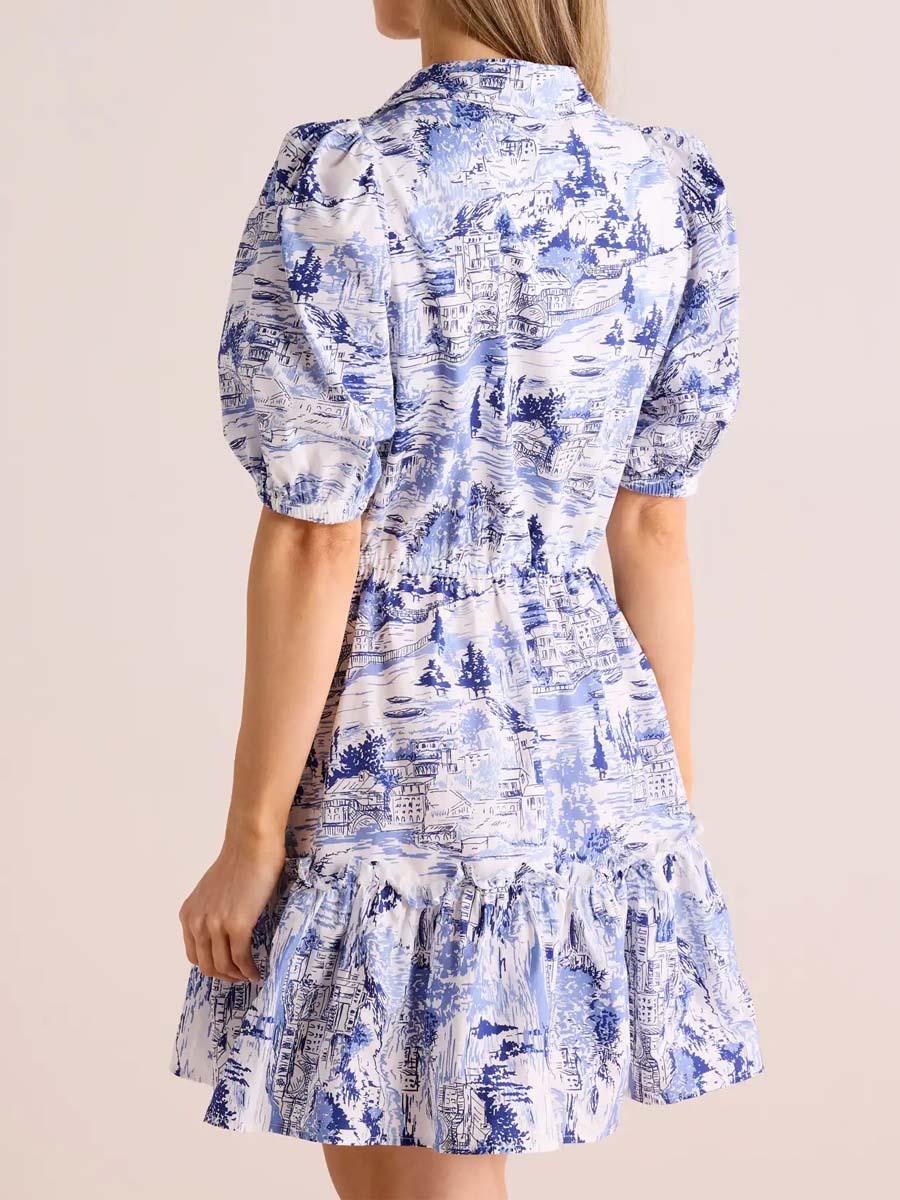 Printed Drawstring Waist Mini Dress