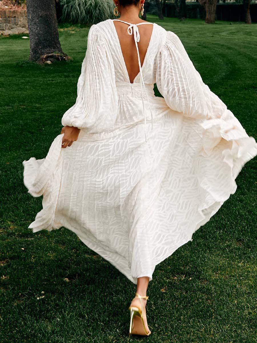 Elegant Deep V Neck Printed Maxi Dress