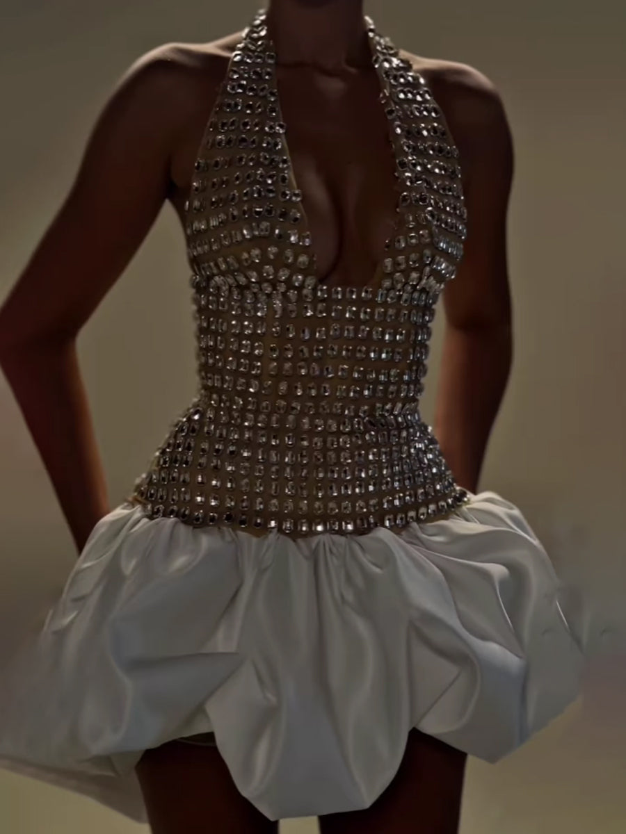 Halter Neck Rhinestone Sparkle Party Dress