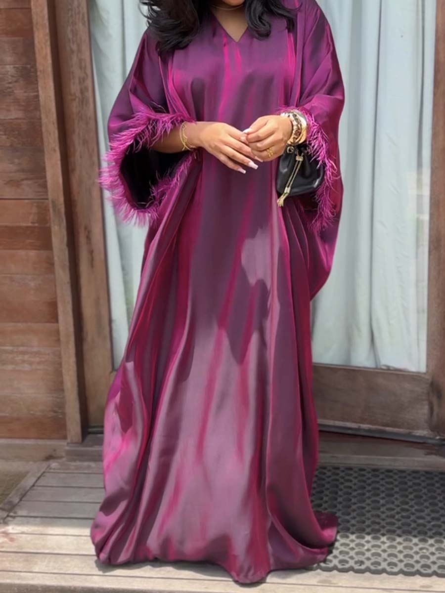 Feather Stitching V Neck Batwing Sleeve Dress