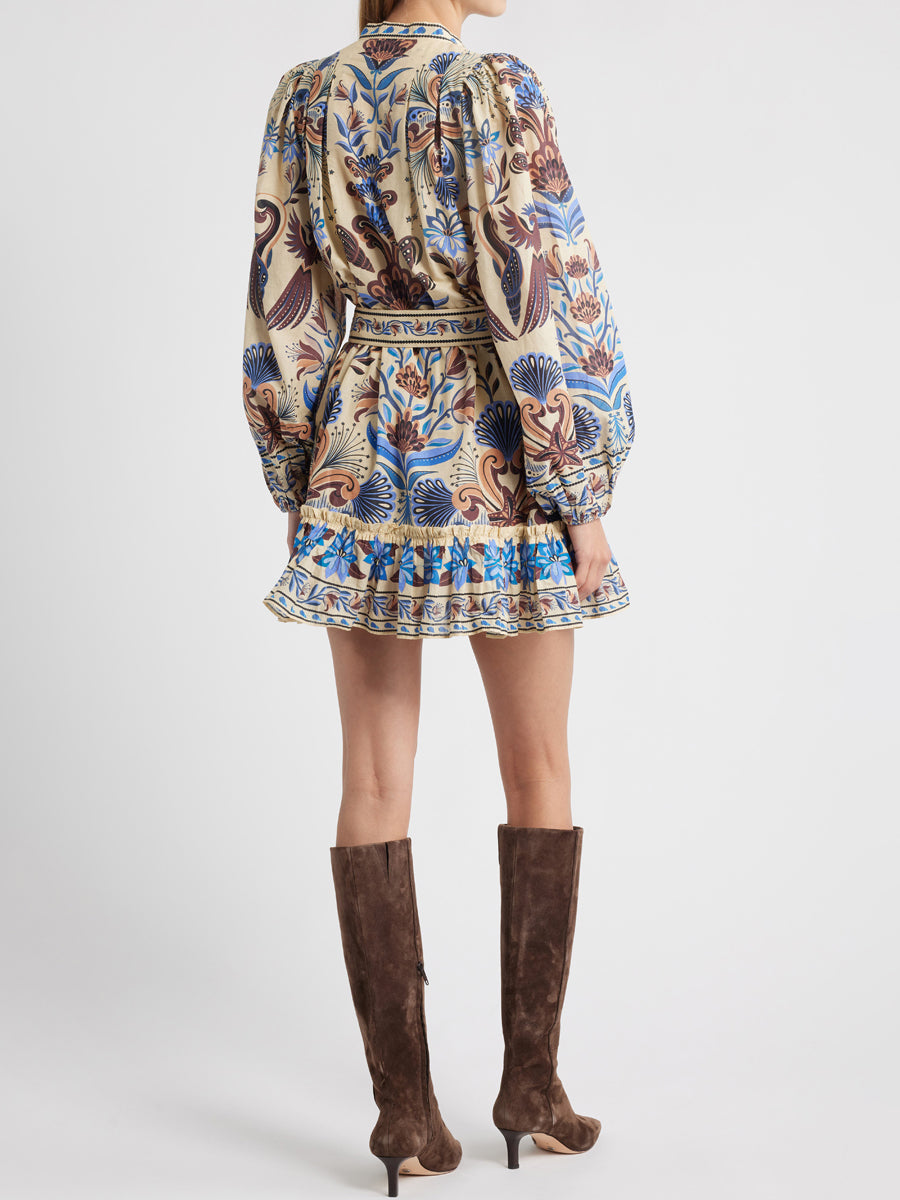 Printed Long Sleeve Belted Minidress