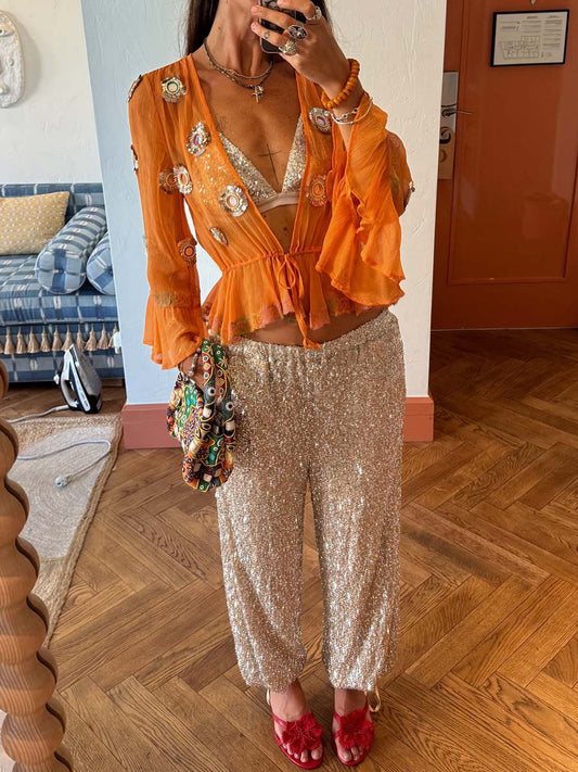 Fashion Sequined Elasticated Waist Trousers