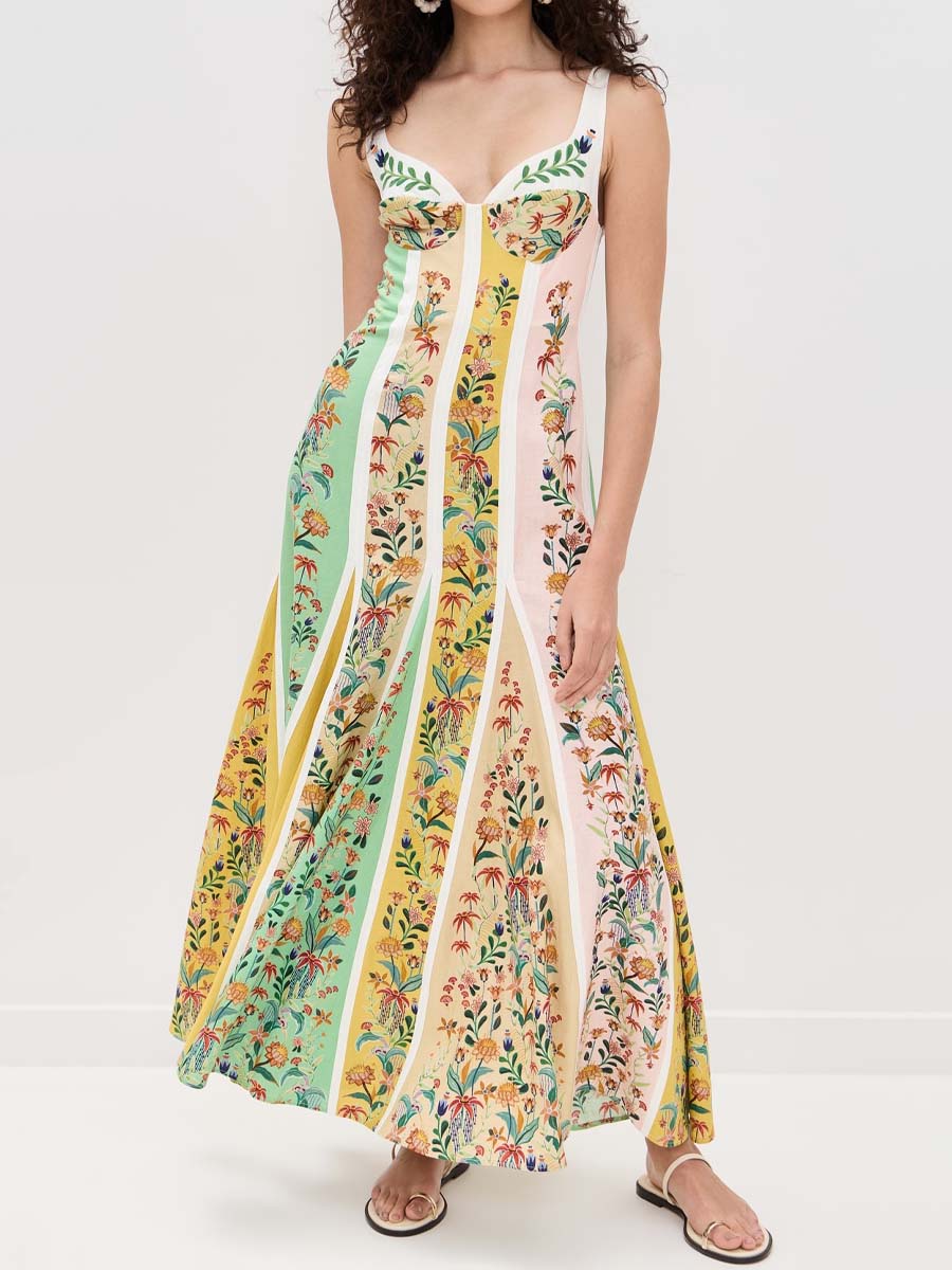 Floral Stripes Multicolor Sleeveless Dress