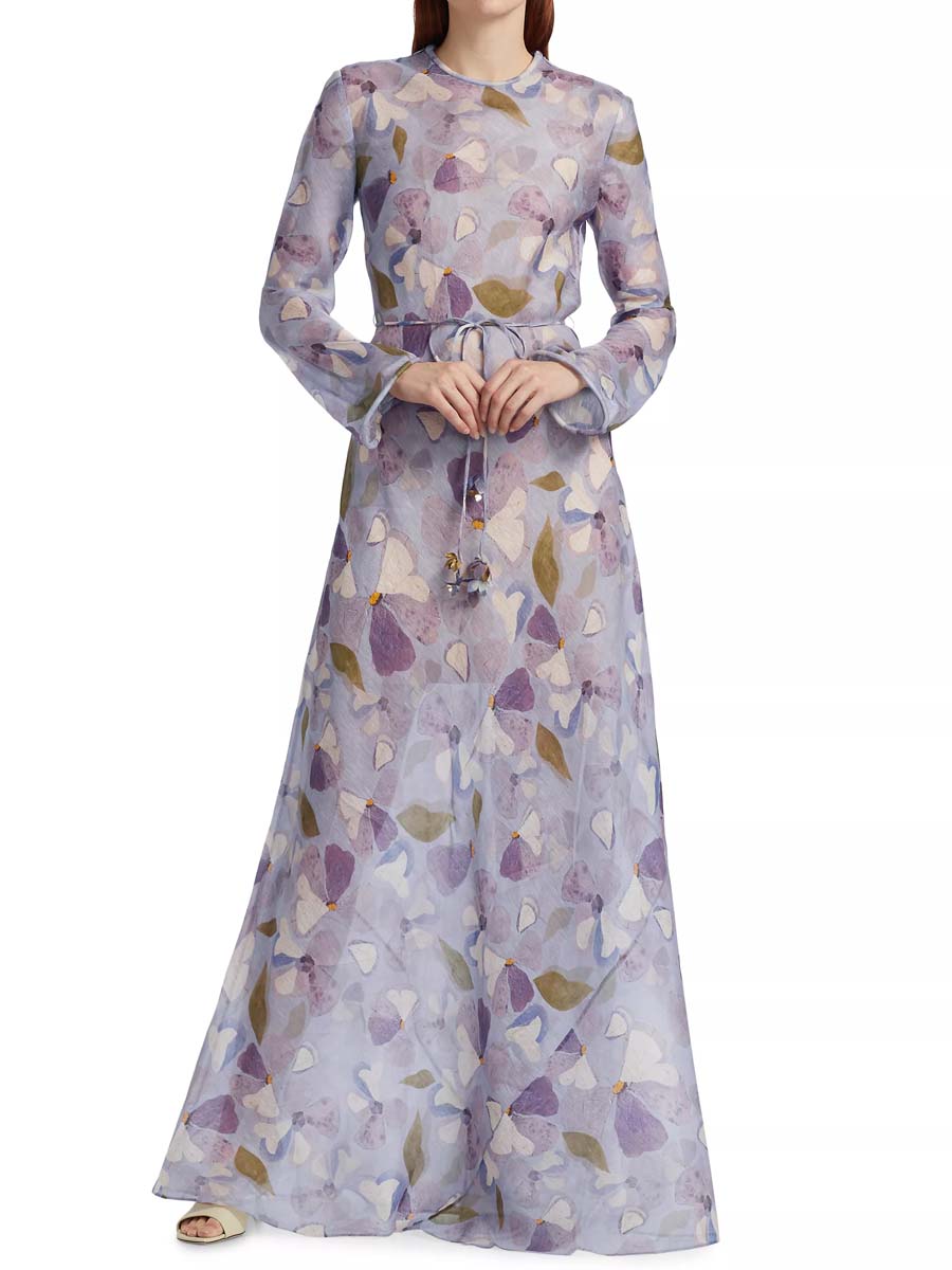 Drawstring Waist  Printed Maxi Dress