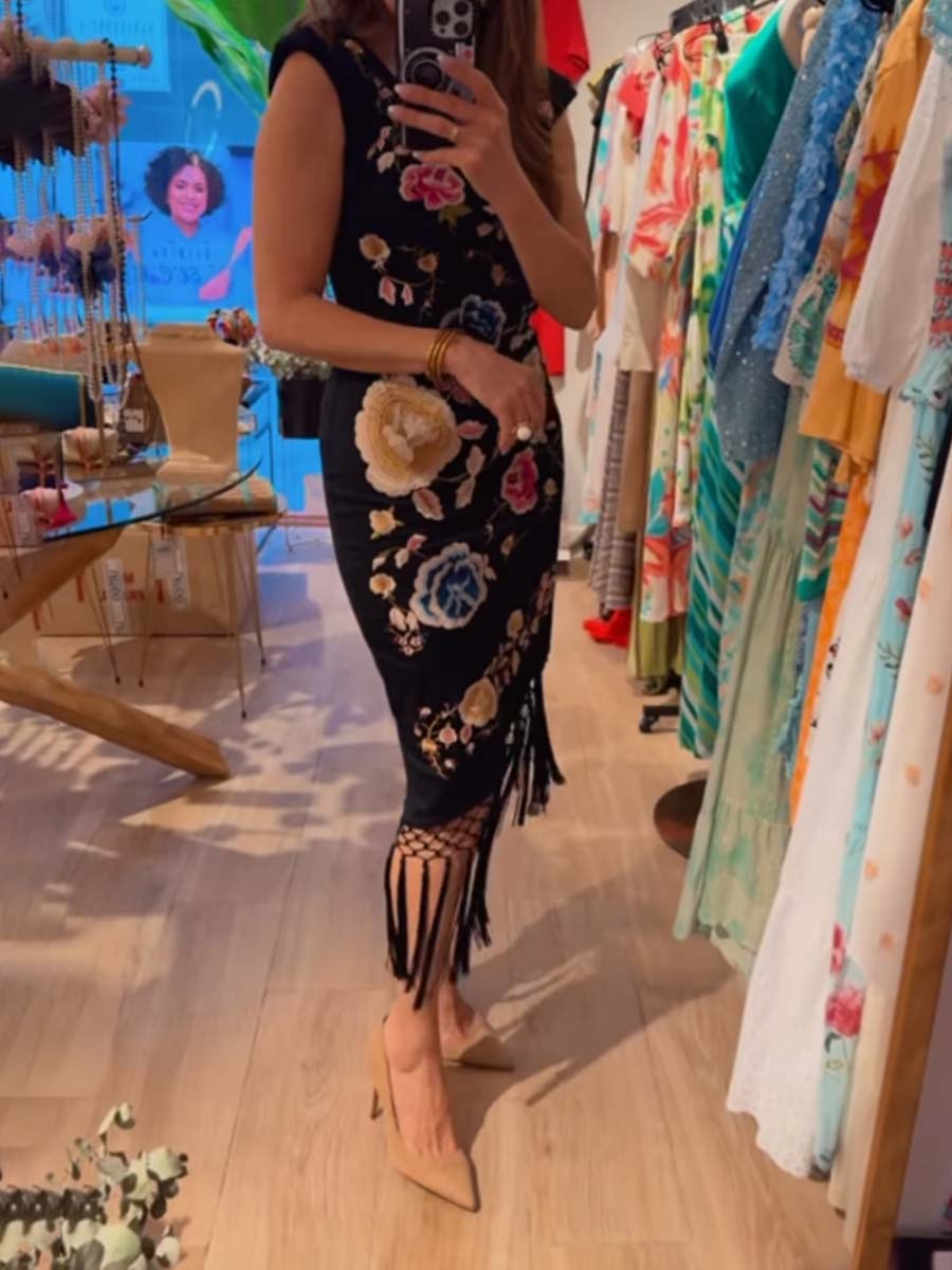 Elegant Fringed Hem Printed Dress