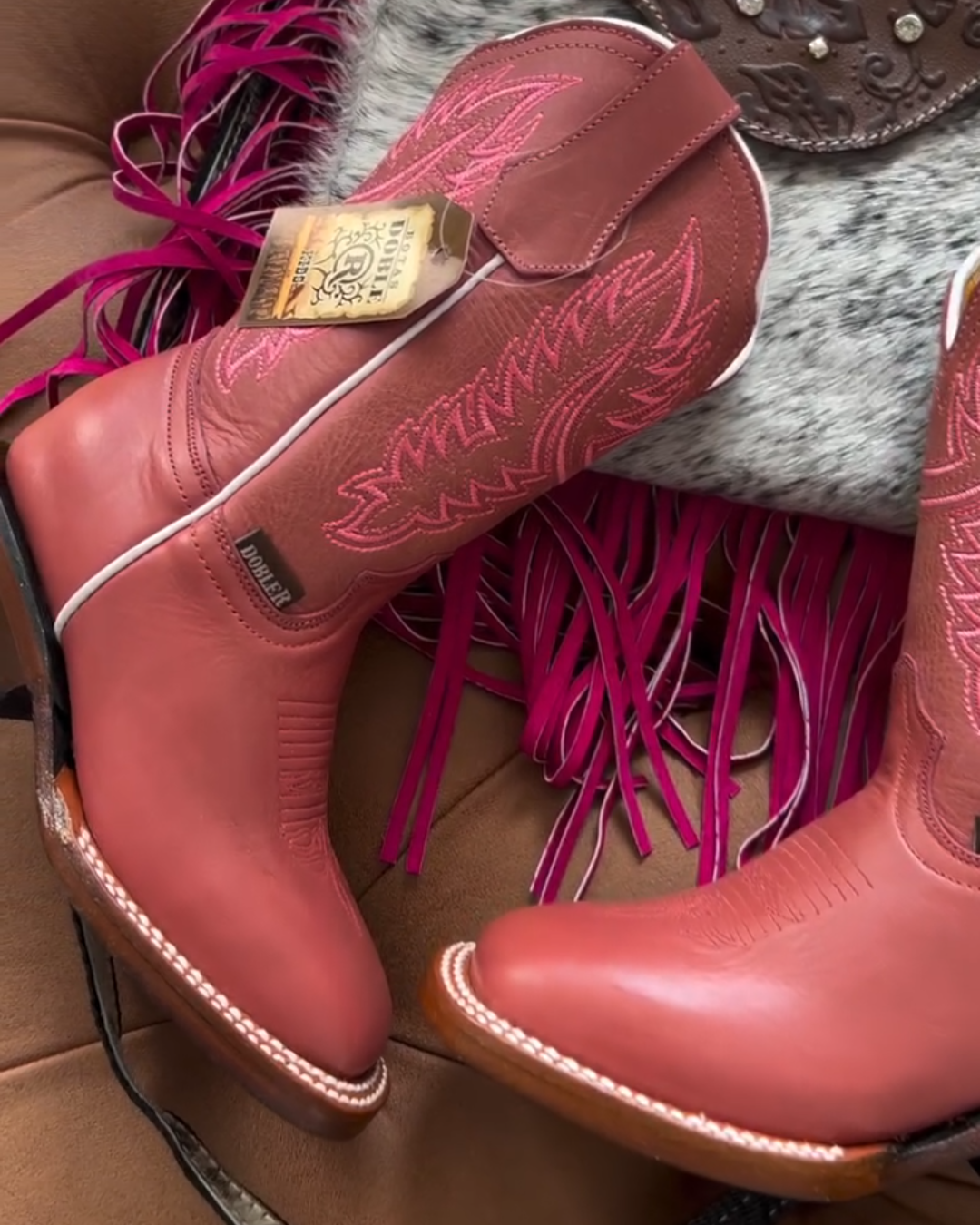 Pink Embroidered Western Cowboy Boots