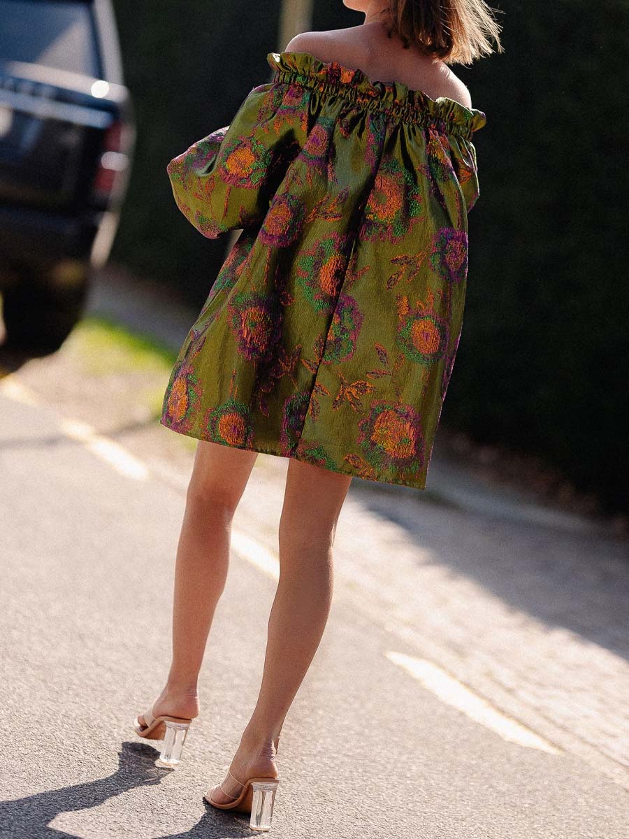 Off Shoulder Printed Ruffled Mini Dress