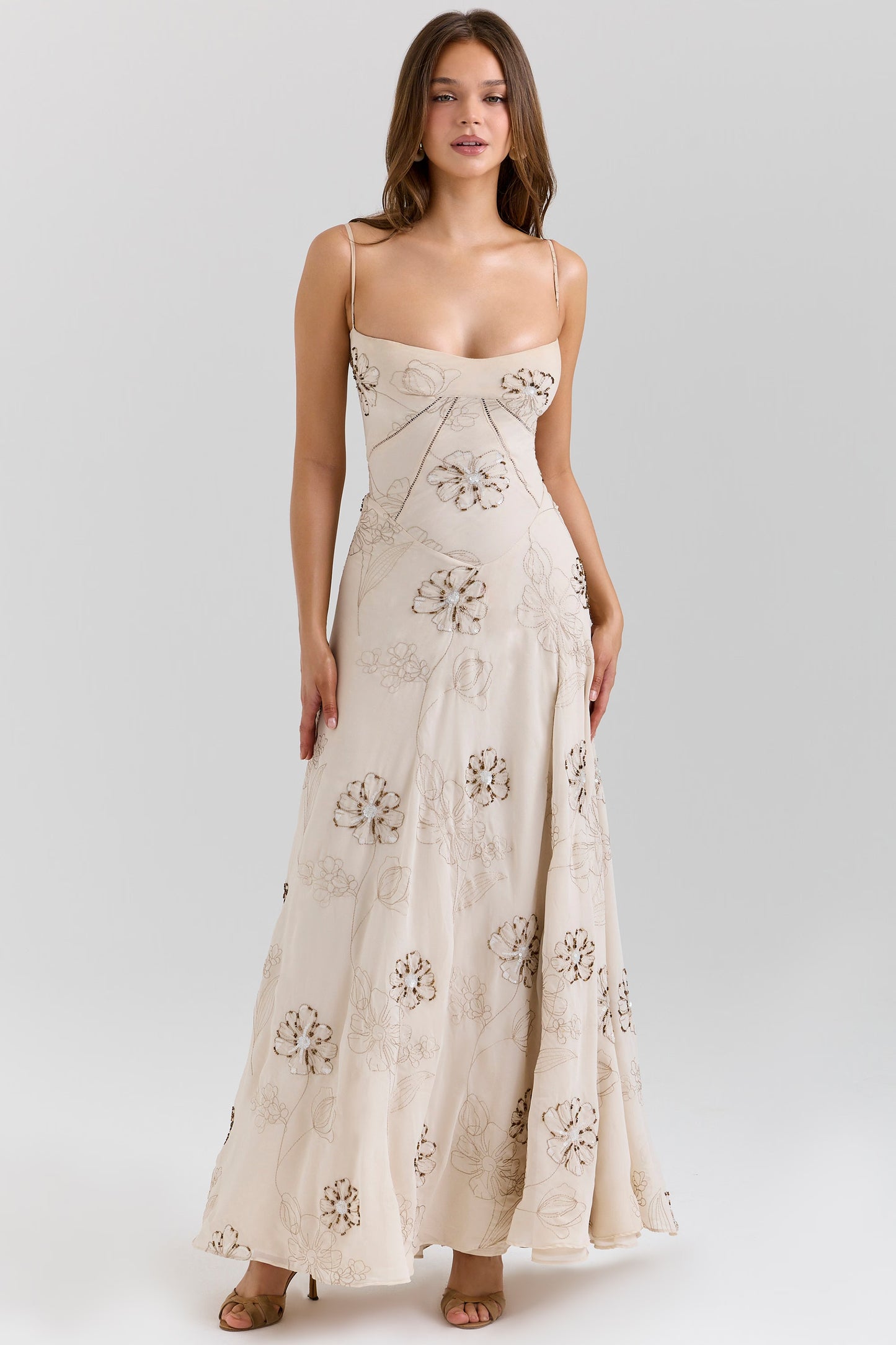 Seren vanilla embroidered hand beaded floral maxi