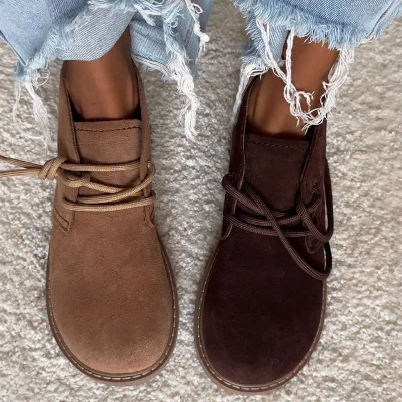 Flat Lace-Up Suede Pumps