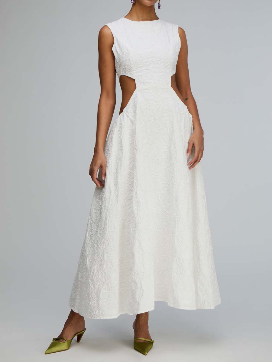 Embroidered Cut Out Midi Dress