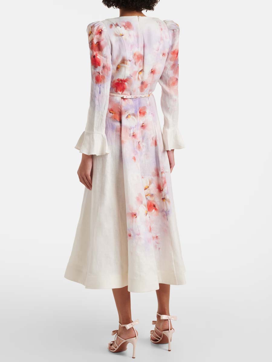 Floral Print Flare Sleeve Elegant Dress