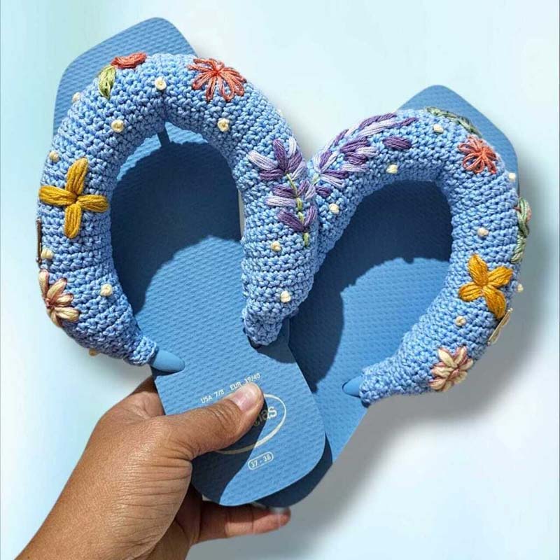 Knitted Crocheted Flat Flip-flops