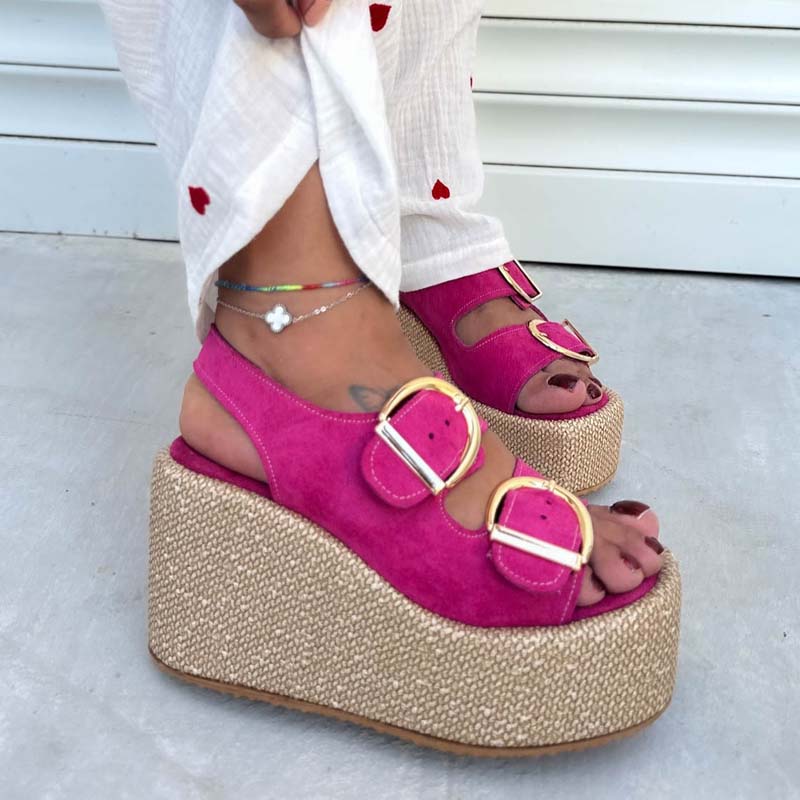 Straw Platform Wedge Sandals