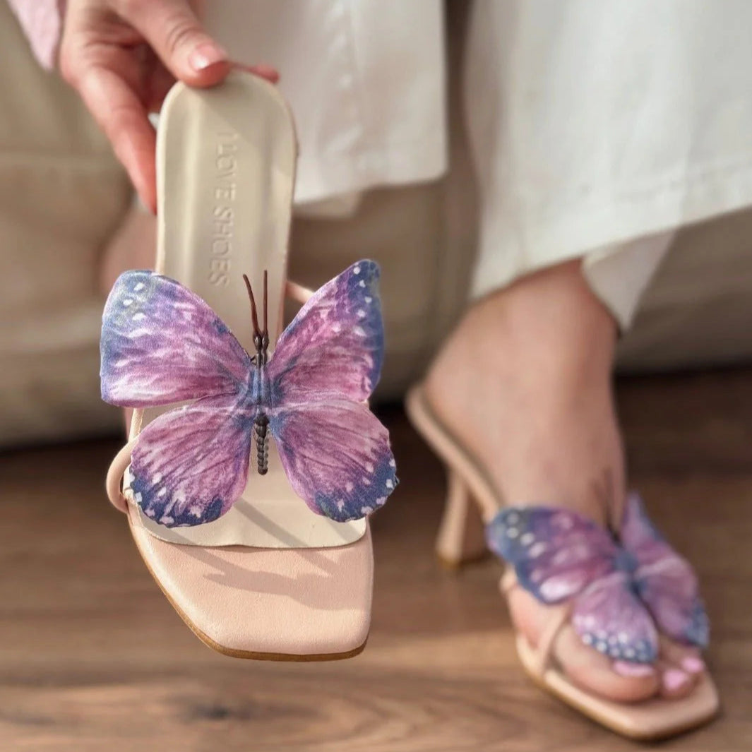 Butterfly - Embellished  Heeled Mules