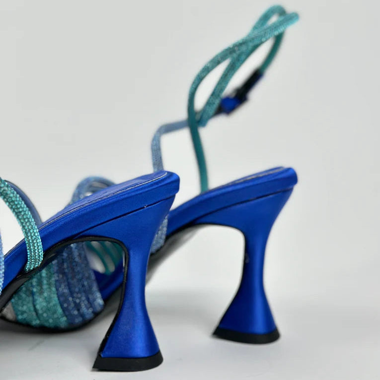 Blue Gradient Rhinestone Square - Toe Heels