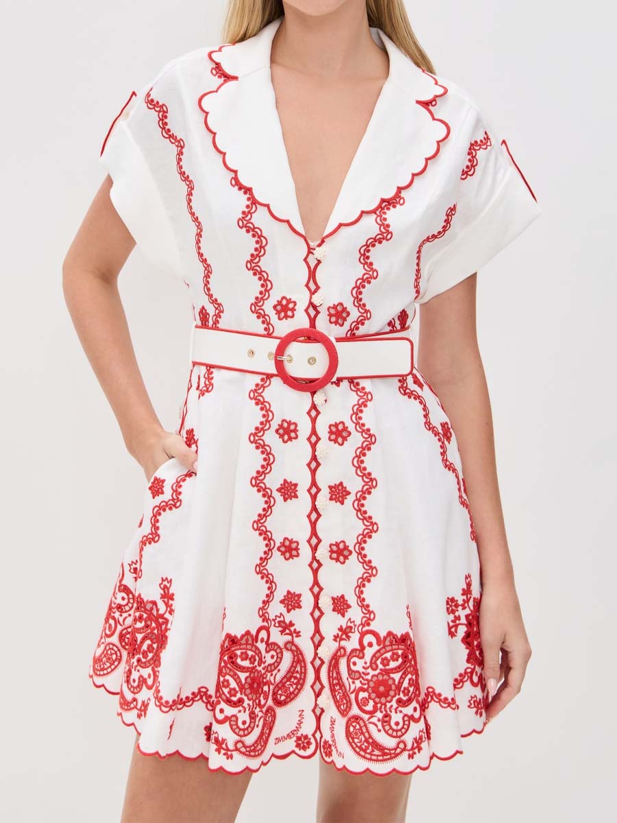 Embroidered Short Sleeve Mini Dress