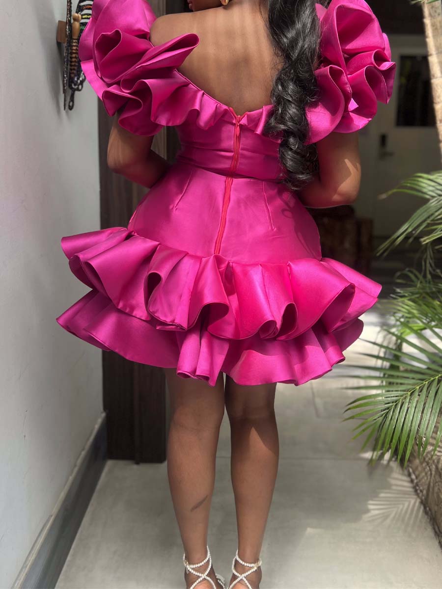 Ruffled Off Shoulder Party Mini Dress