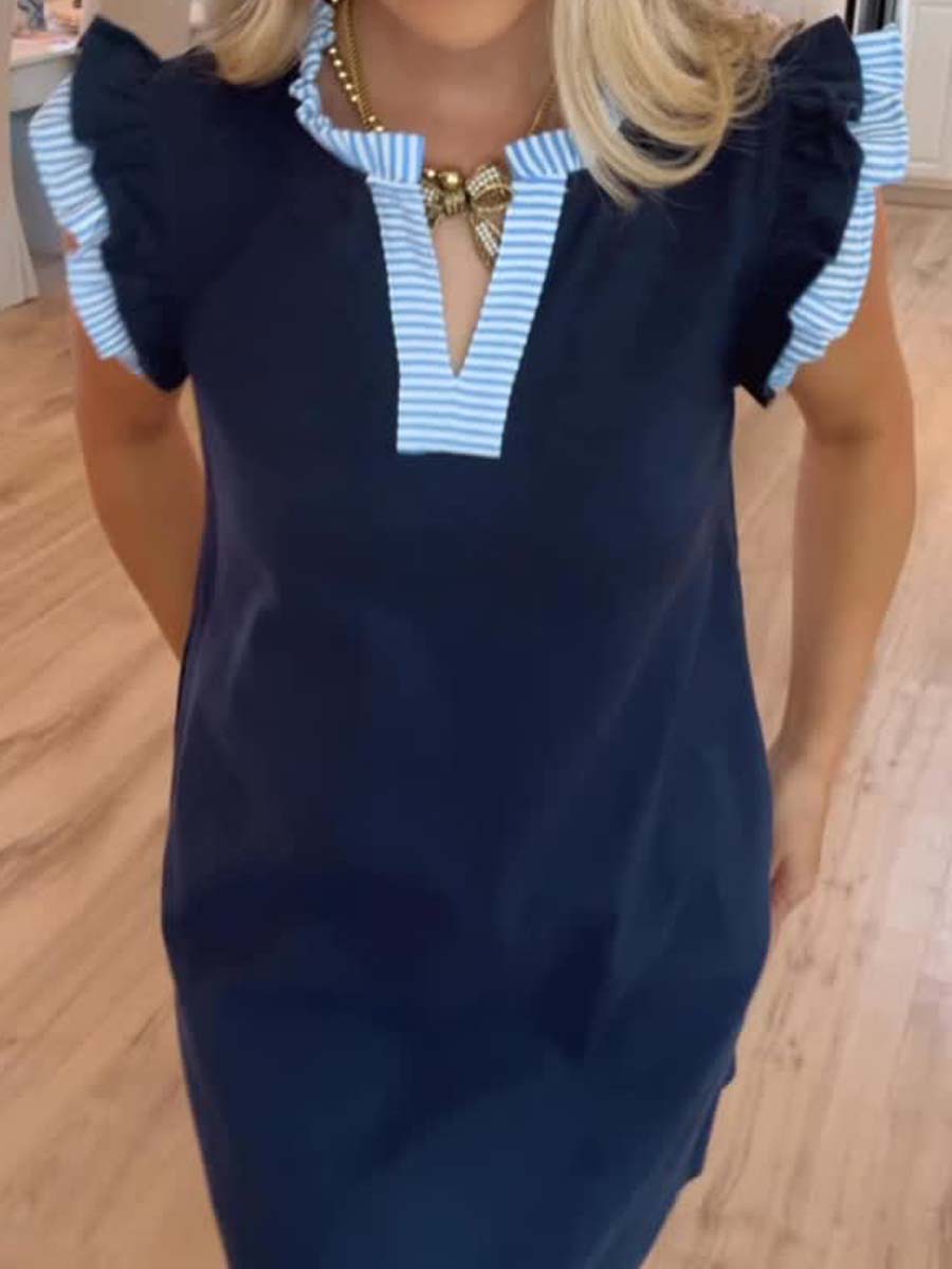 Ruffle Hem Patchwork Mini Dress