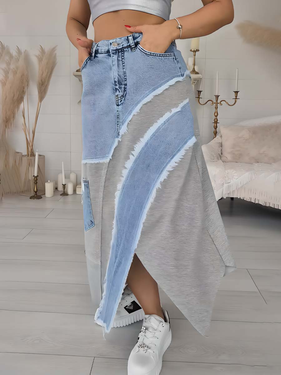 Denim Irregular High-Waist Split Skirt