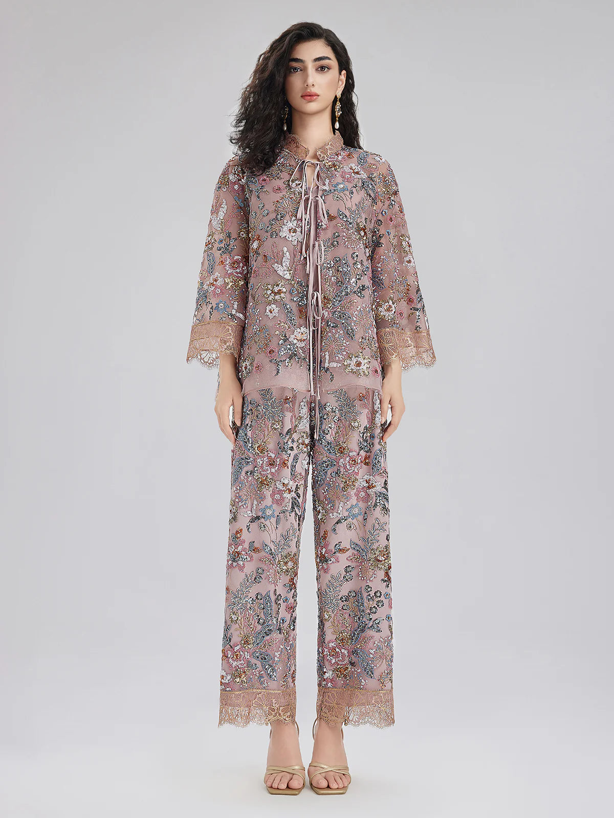 Floral Embroidered Lace Co - ord Set（Free shipping on a whole set of clothes💥）