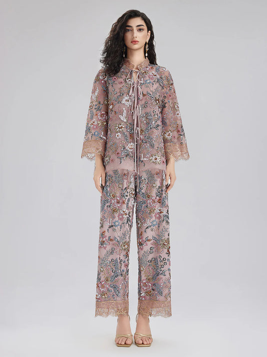 Floral Embroidered Lace Co - ord Set（Free shipping on a whole set of clothes💥）