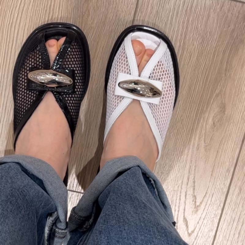 Mesh Fishmouth Flat Slippers