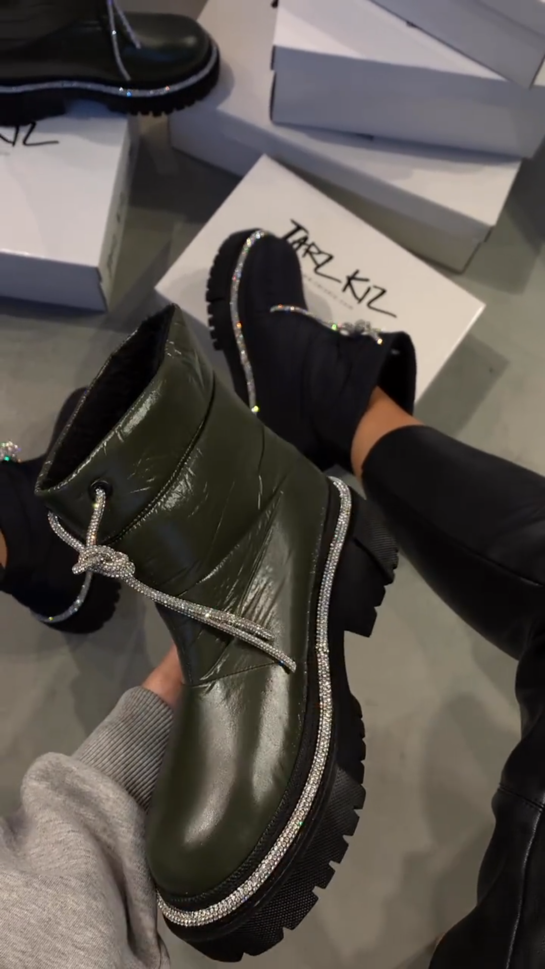 Crystal Accented Thick Sole Ankle Boots