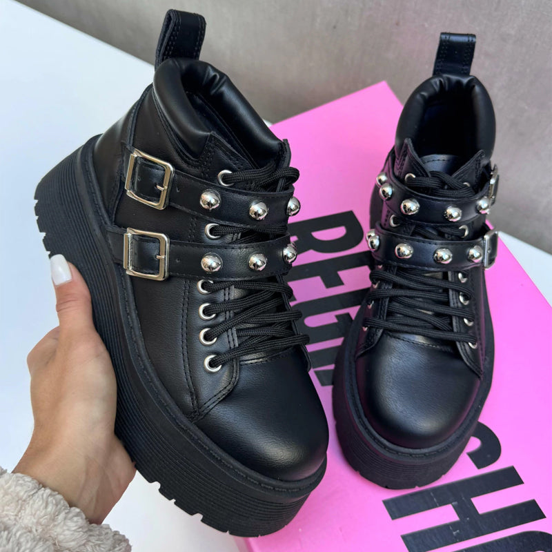 Studded Lace-Up Platform Shoes
