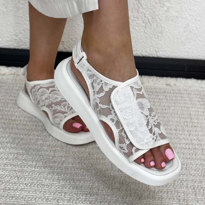Lace Velcro Flat Sandals