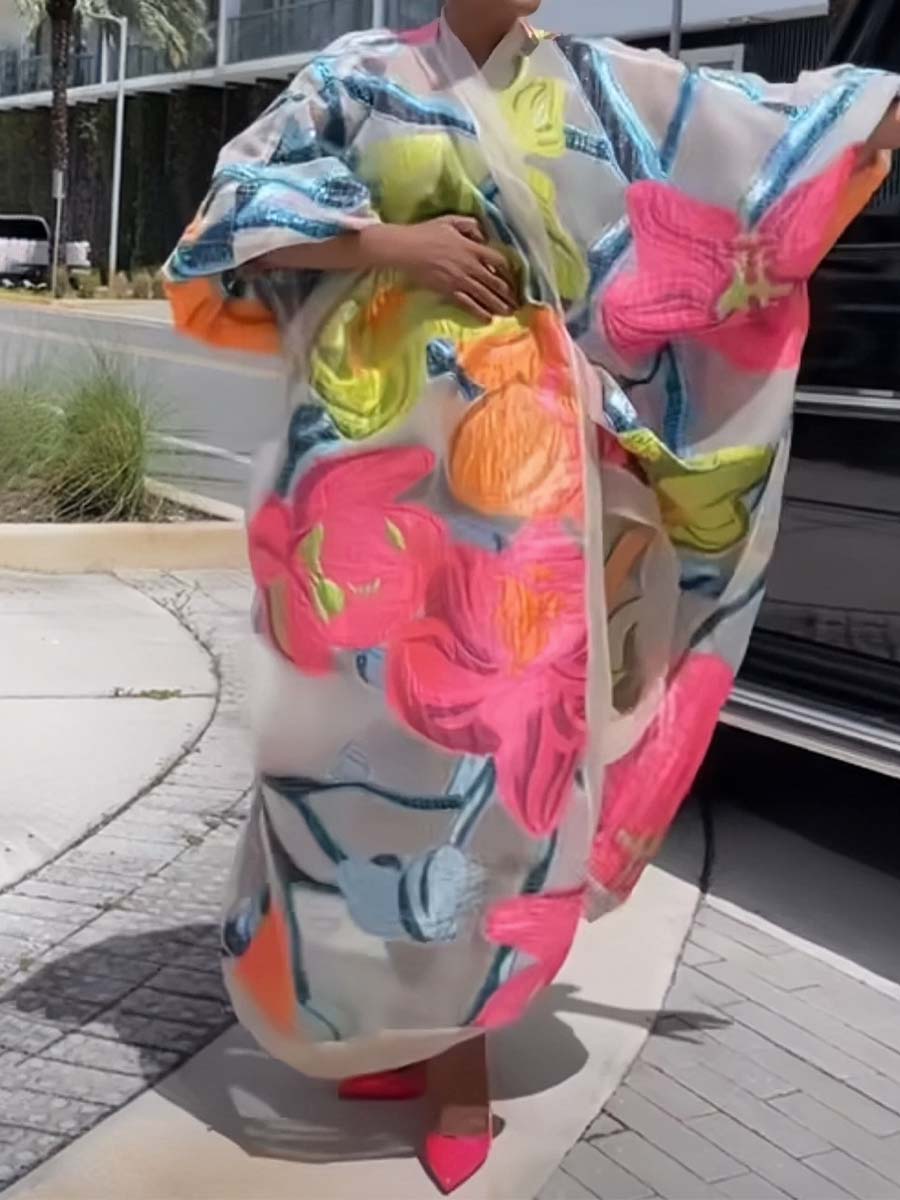 Floral Loose Cardigan Dress