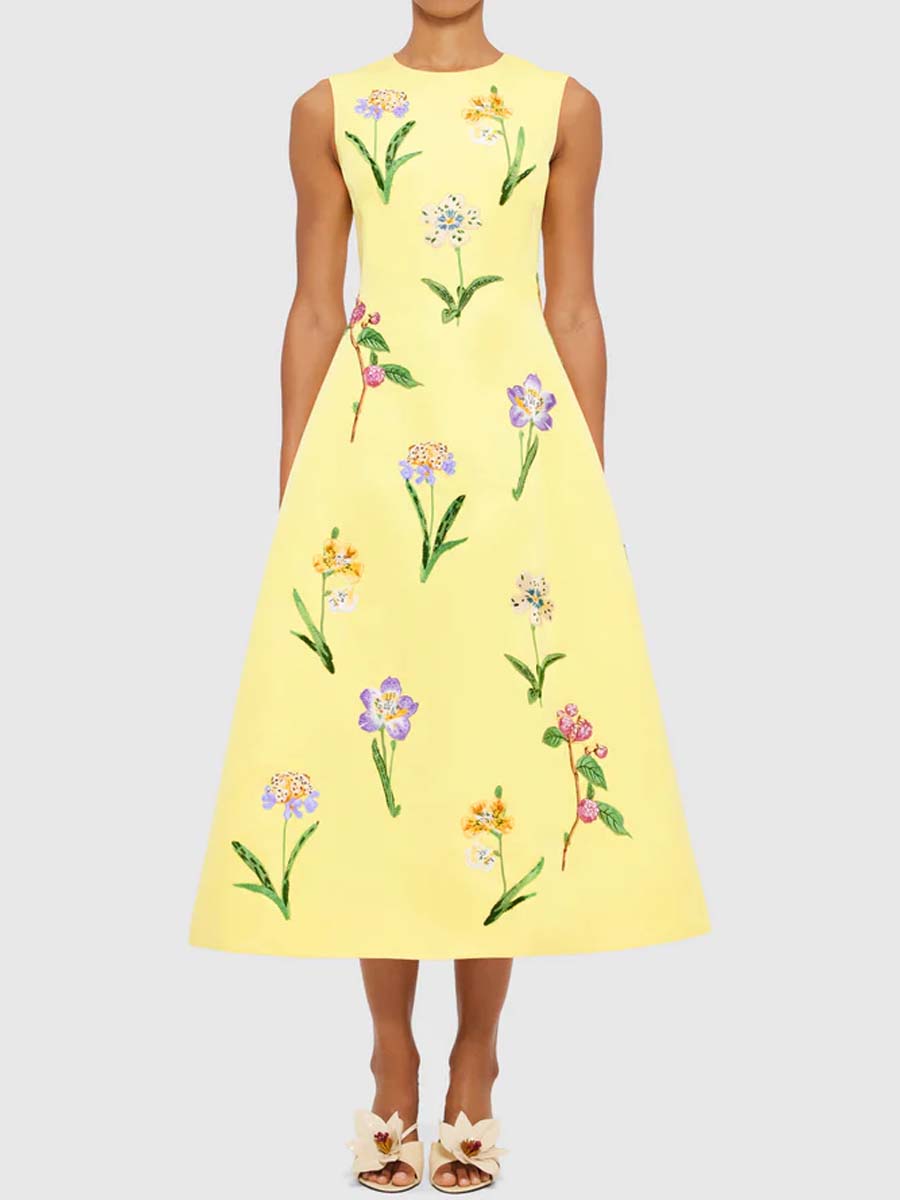Flower Print Sleeveless Maxi Dress