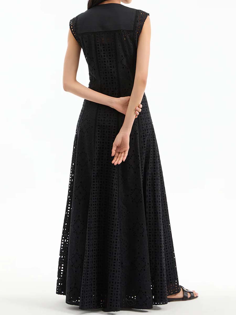 Eyelet Sleeveless Maxi Dress