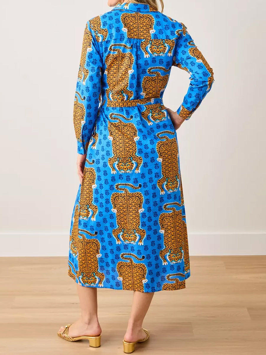 Printed Long Sleeve Belted Shirtdress