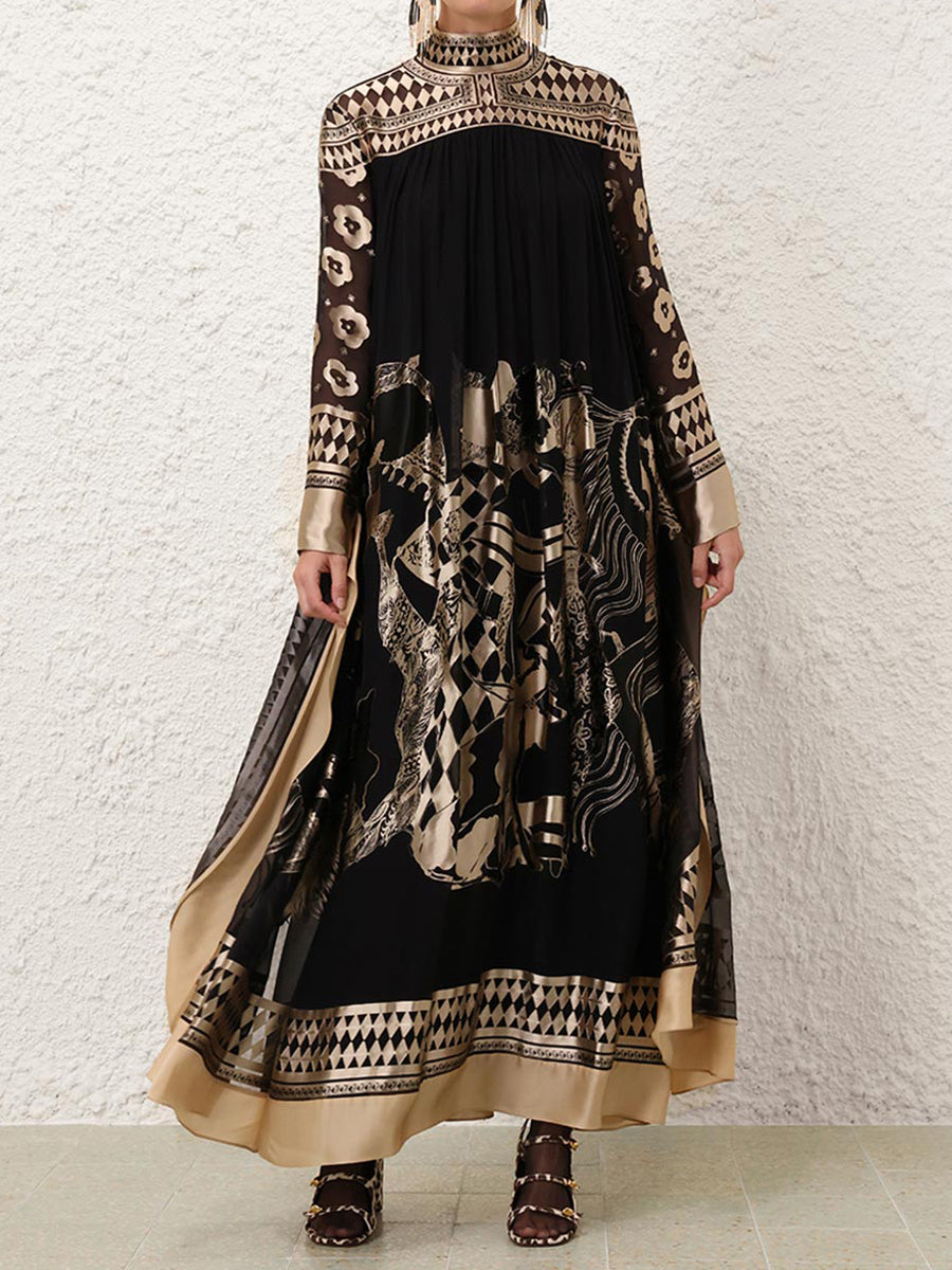 Printed Tie Up Cape Dress