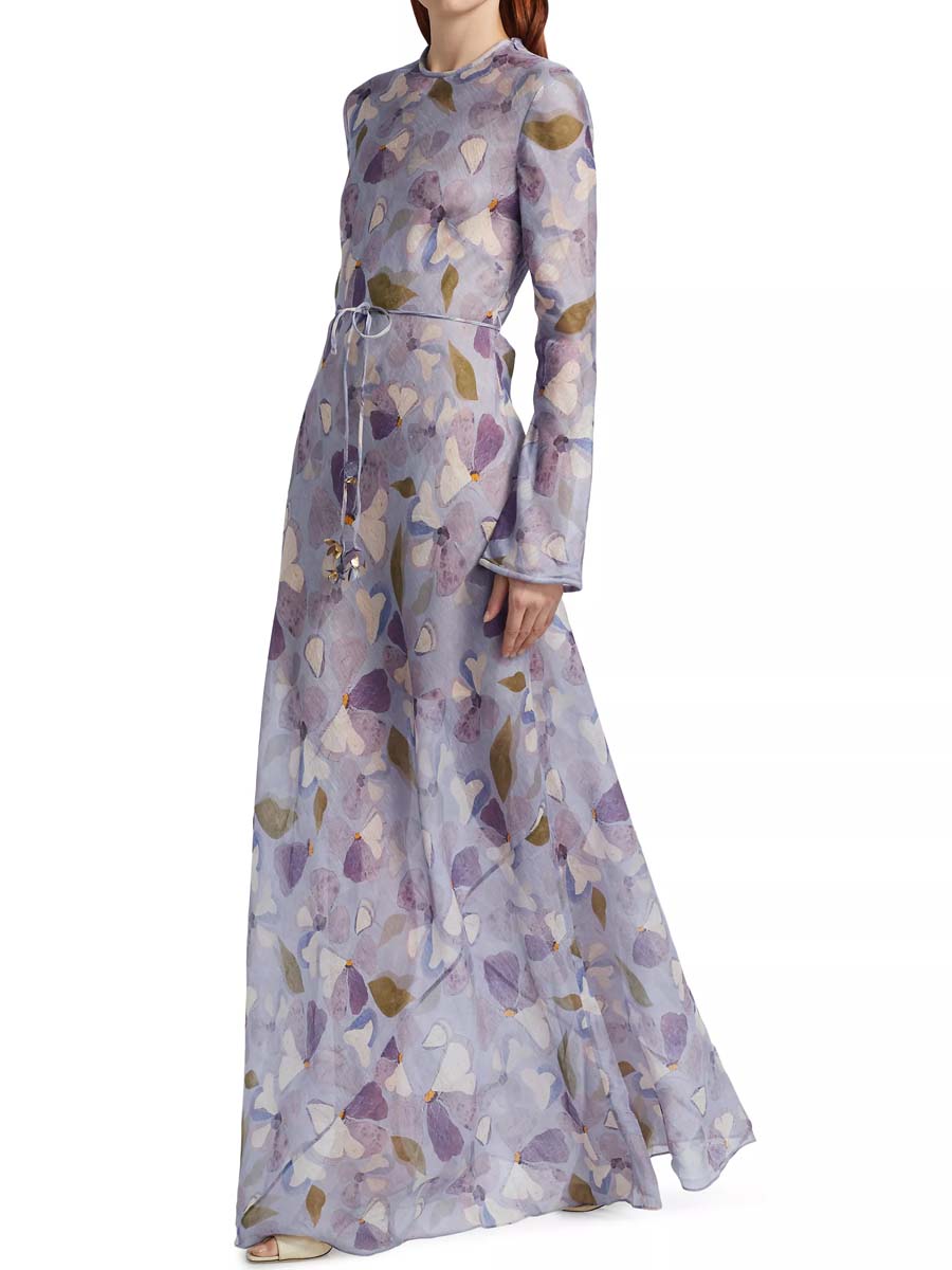 Drawstring Waist  Printed Maxi Dress