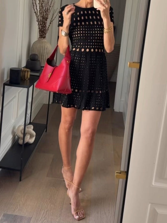 Hollowed Out Short Sleeve Mini Dress