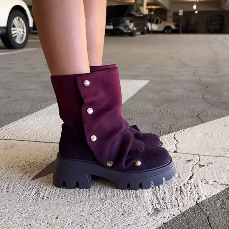 Thick Heel Rivet Two-Wear Stacked Boots