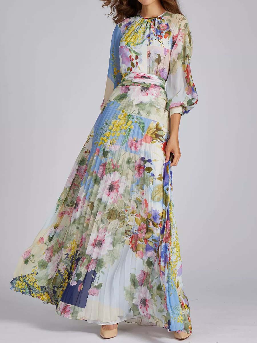 Chiffon Floral Elegant Pleated Dress