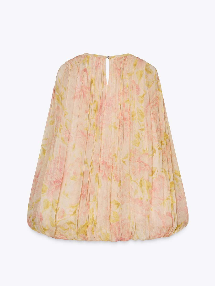 Puff Sleeve Asymmetric Hem Printed Shirt