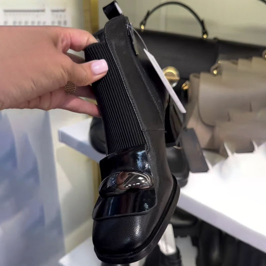 Square-Toe Coarse-Heeled Knitted Stinghose Boots