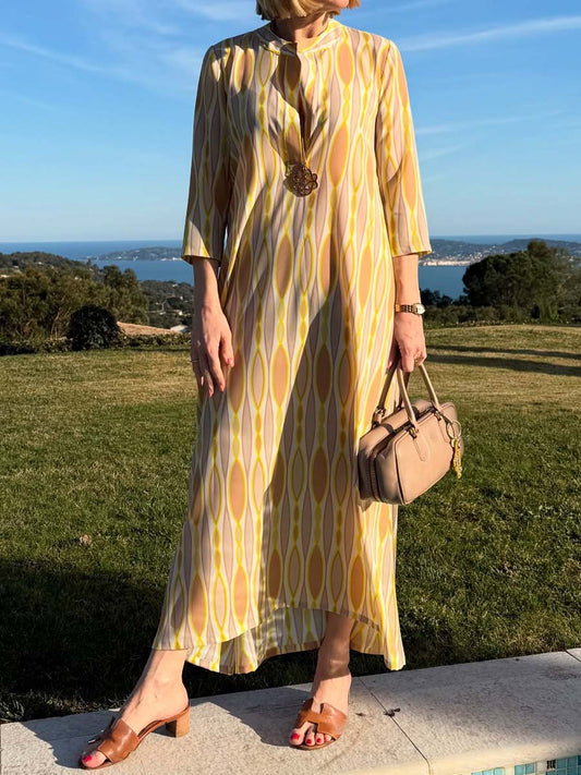 Elegant Printed Split Neck Dress