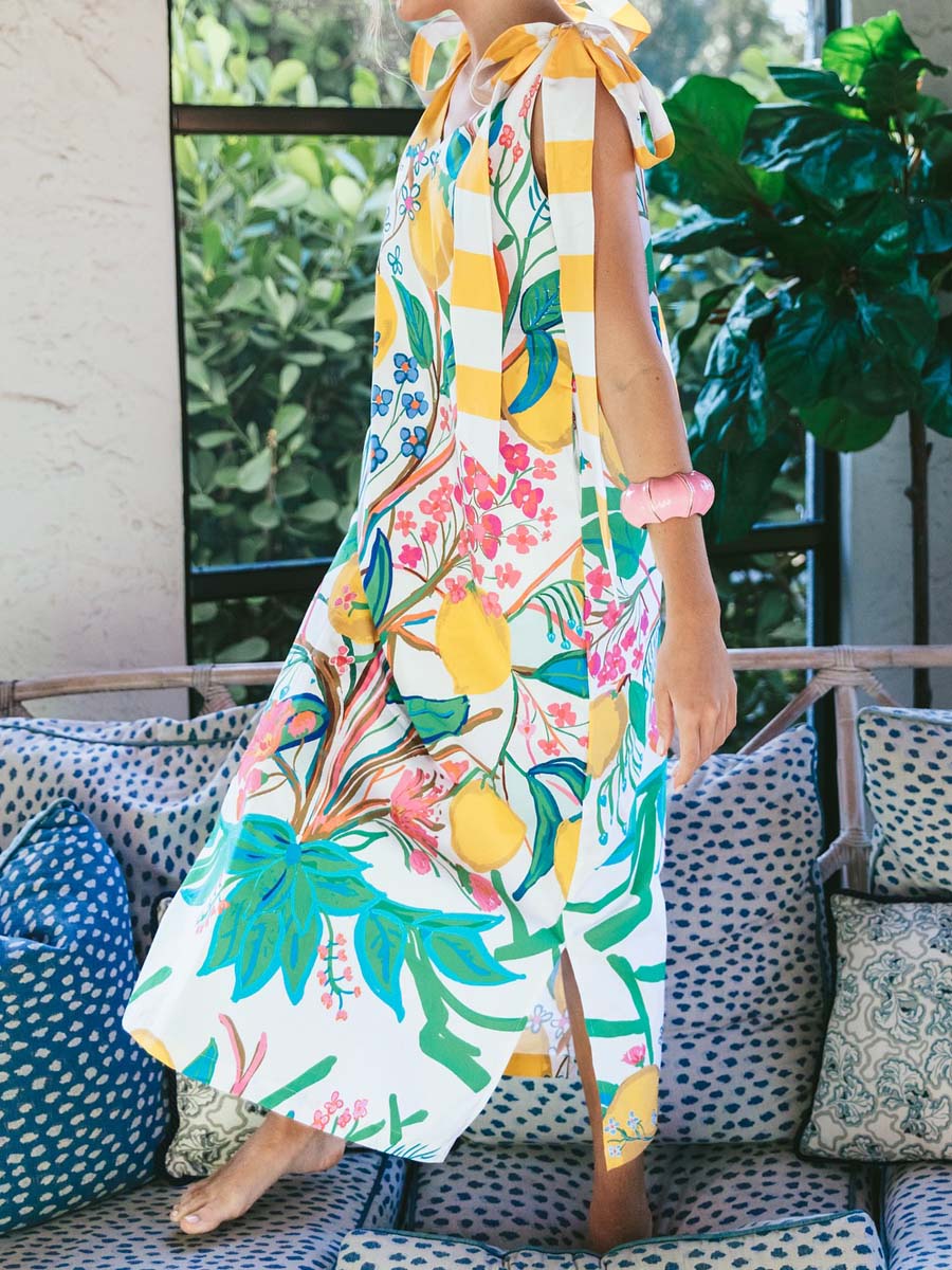 Printed V Neck Sling Dress