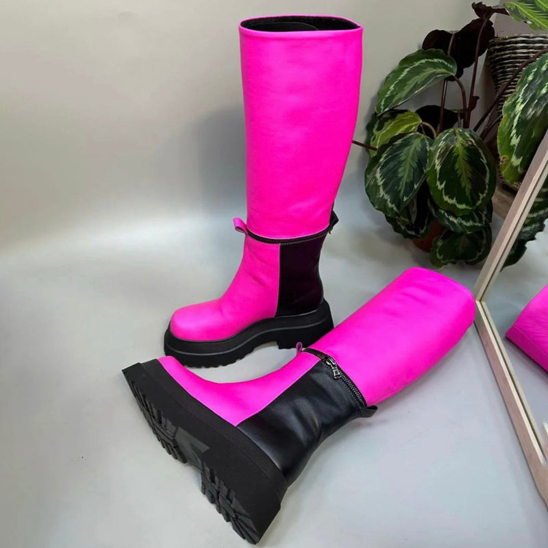 Leather Knee High Platform Boots. Transform To Ankle Boots