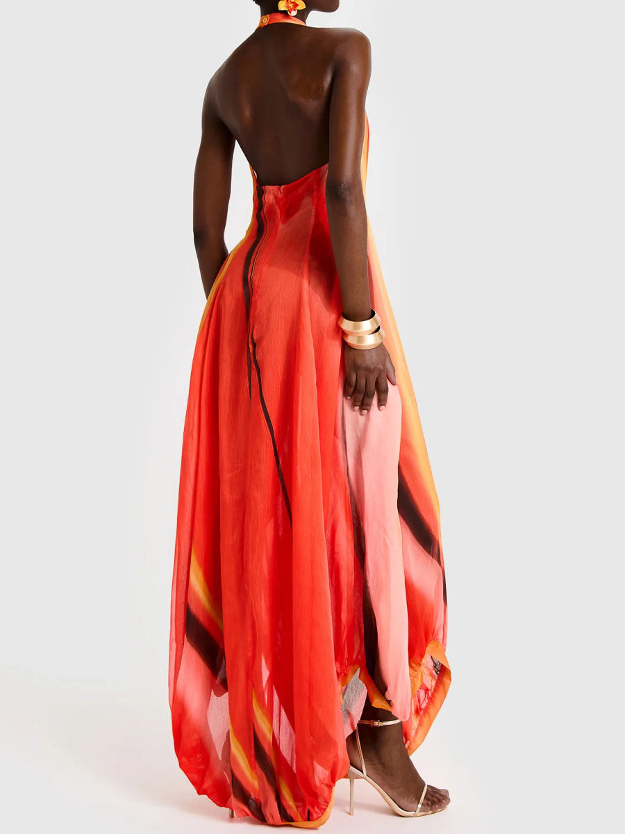 Asymmetric Hem Printed Maxi Dress（Buy 2  free shipping💥）