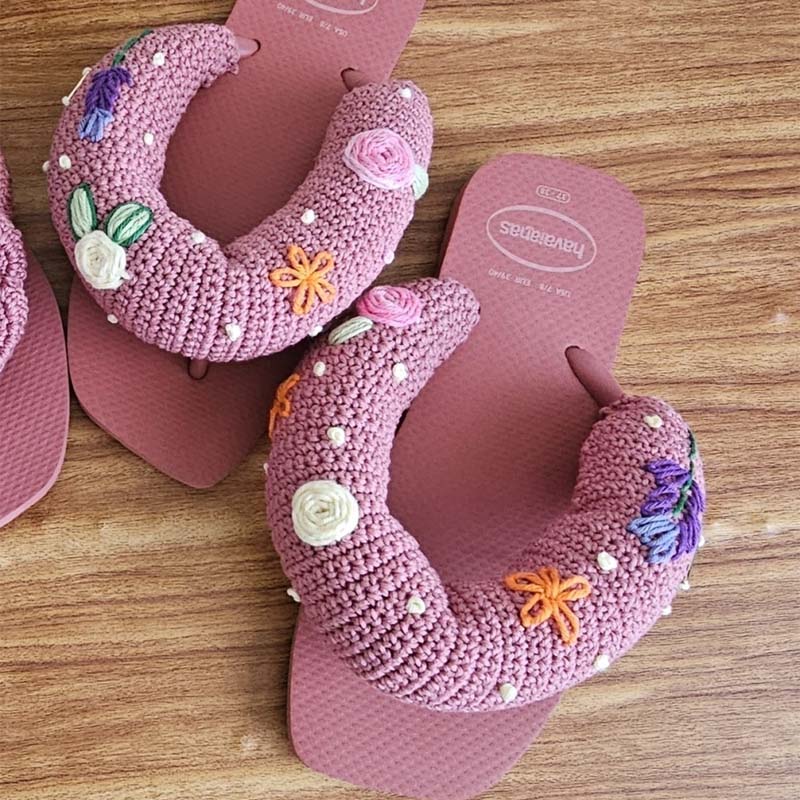 Knitted Crocheted Flat Flip-flops