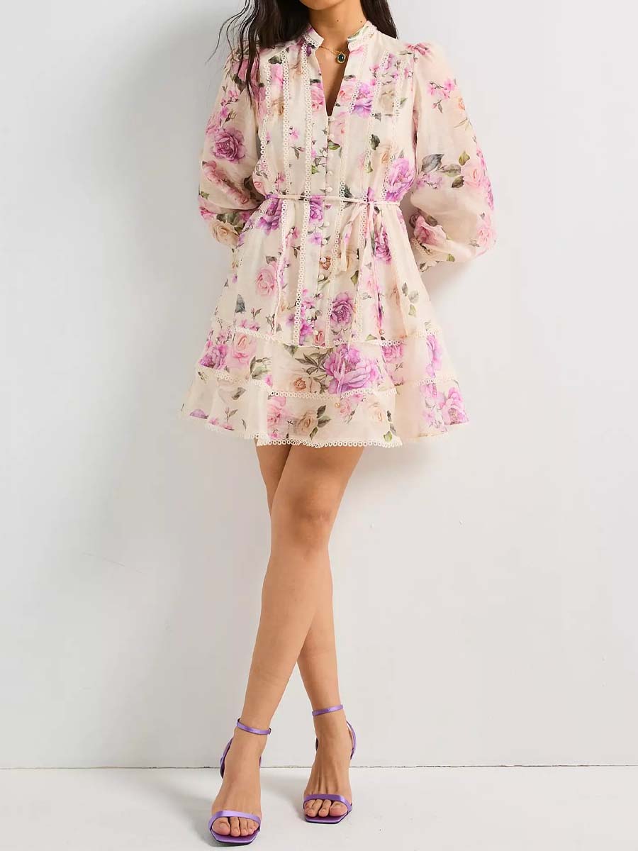 Floral Print Belted Mini Dress