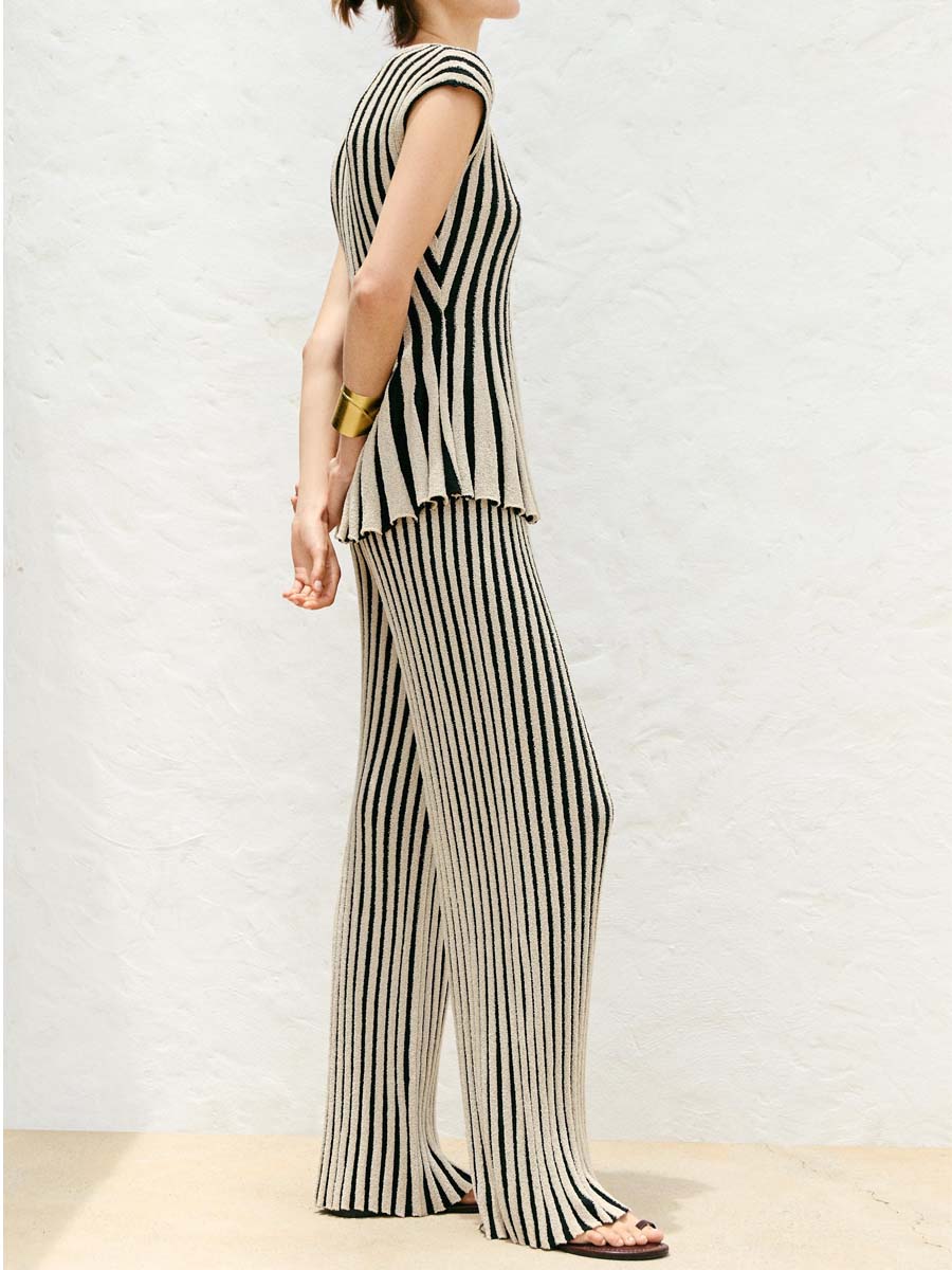 Striped Cut Knitted Two Pieces Set