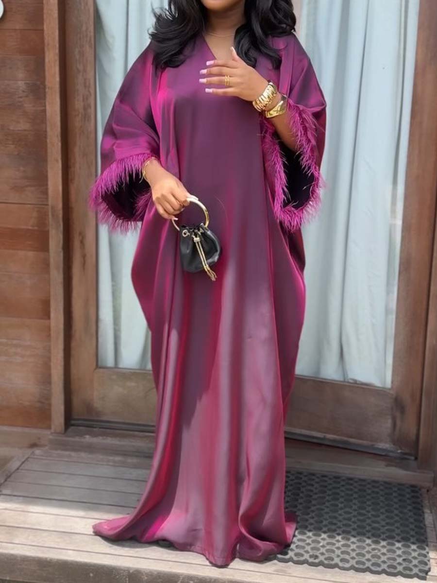 Feather Stitching V Neck Batwing Sleeve Dress