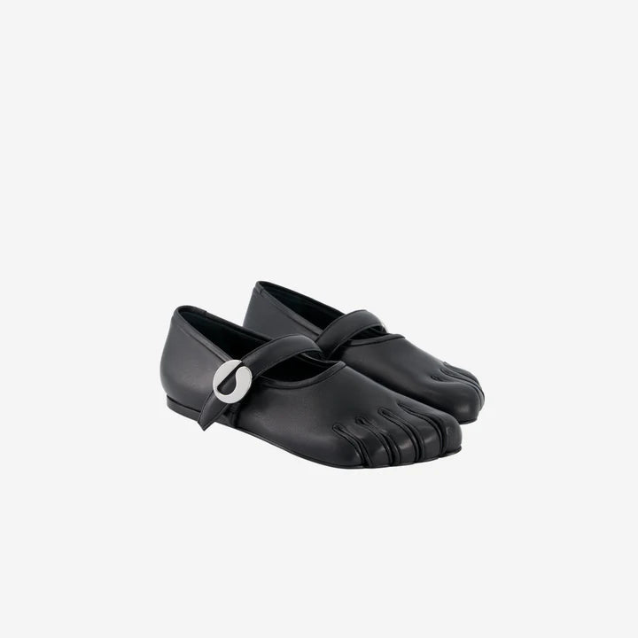 Sculpted foot-shaped flats in soft black leather